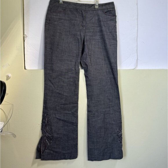 Kenneth Cole Vintage Y2K Embroidered Slit Flare Straight Leg Jean Pant Pocket 10 - Picture 2 of 16